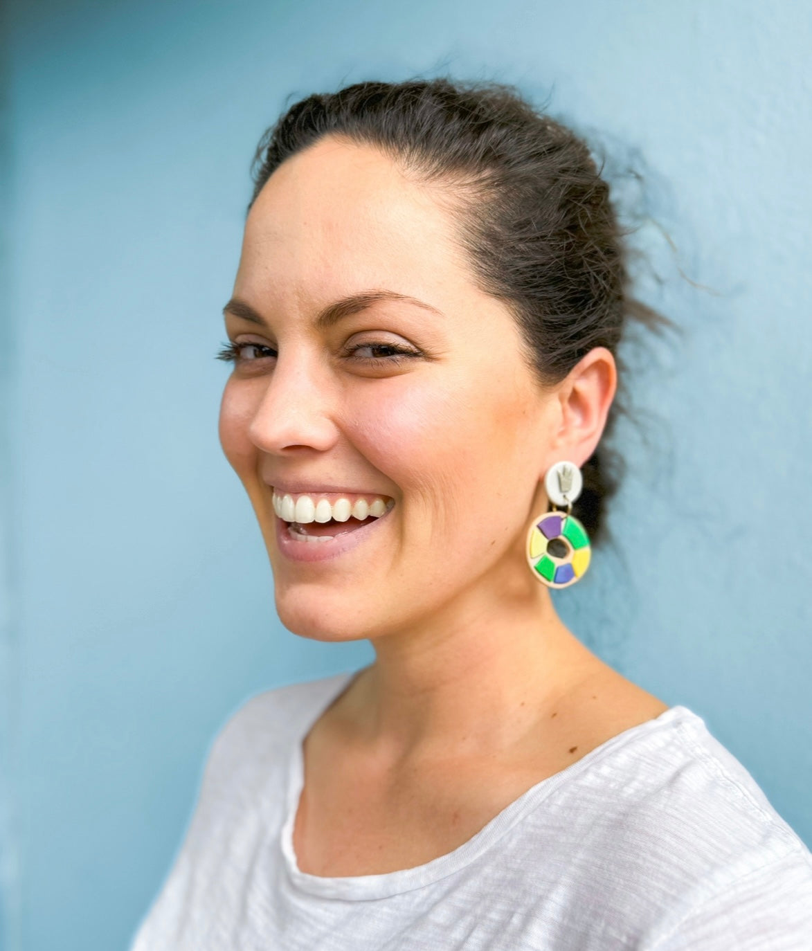 Mardi Gras King Cake Earrings Purple Green and Gold © Copyright Foshee Design Studio 2024